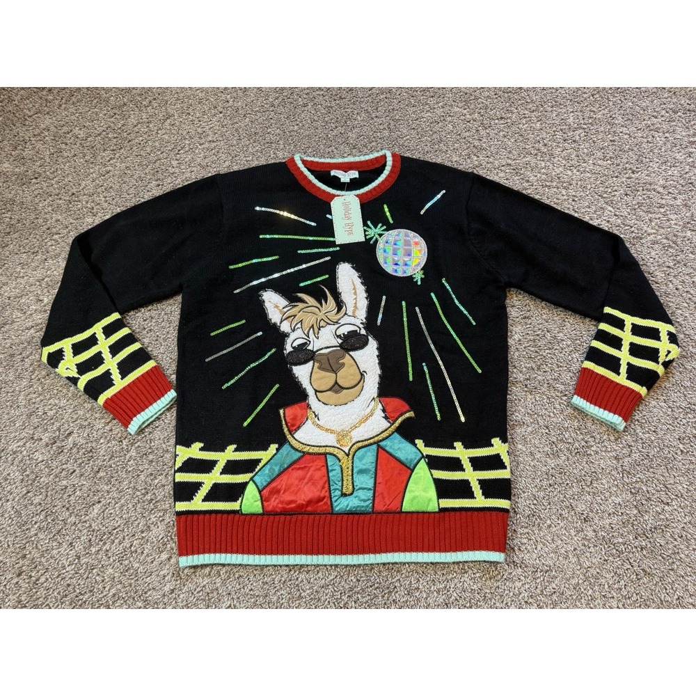 NWT HOLIDAY HYPE UGLY CHRISTMAS SWEATER, LLAMA IN THE CLUB, SIZE L‎